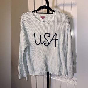 NWT Mi Ami Francesca’s Size Large Light Blue USA Knit Long Sleeve Sweater